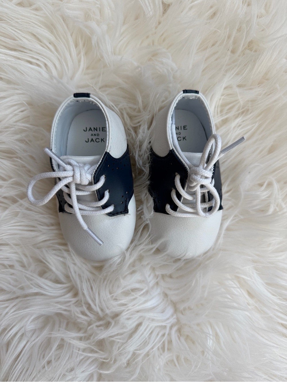 Janie and Jack White and Navy Infant Lace-Up Oxfords